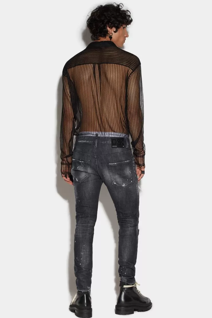 Dsquared2 Black Ripped Leather Wash Skater Jeans>Uomo Jeans