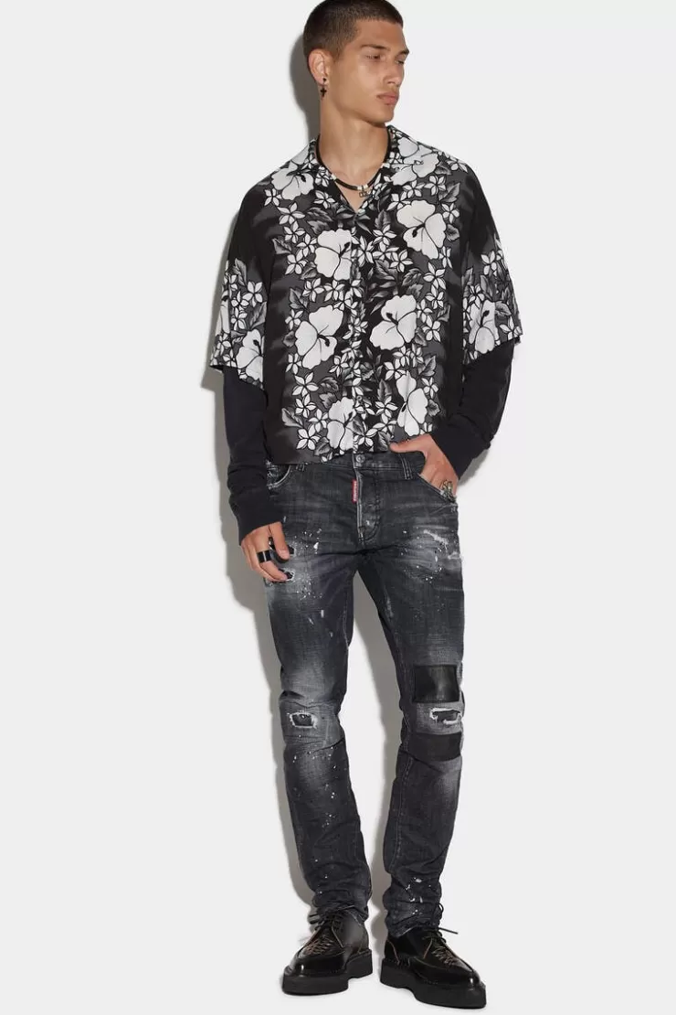 Dsquared2 Black Ripped Leather Wash Slim Jeans>Uomo Jeans