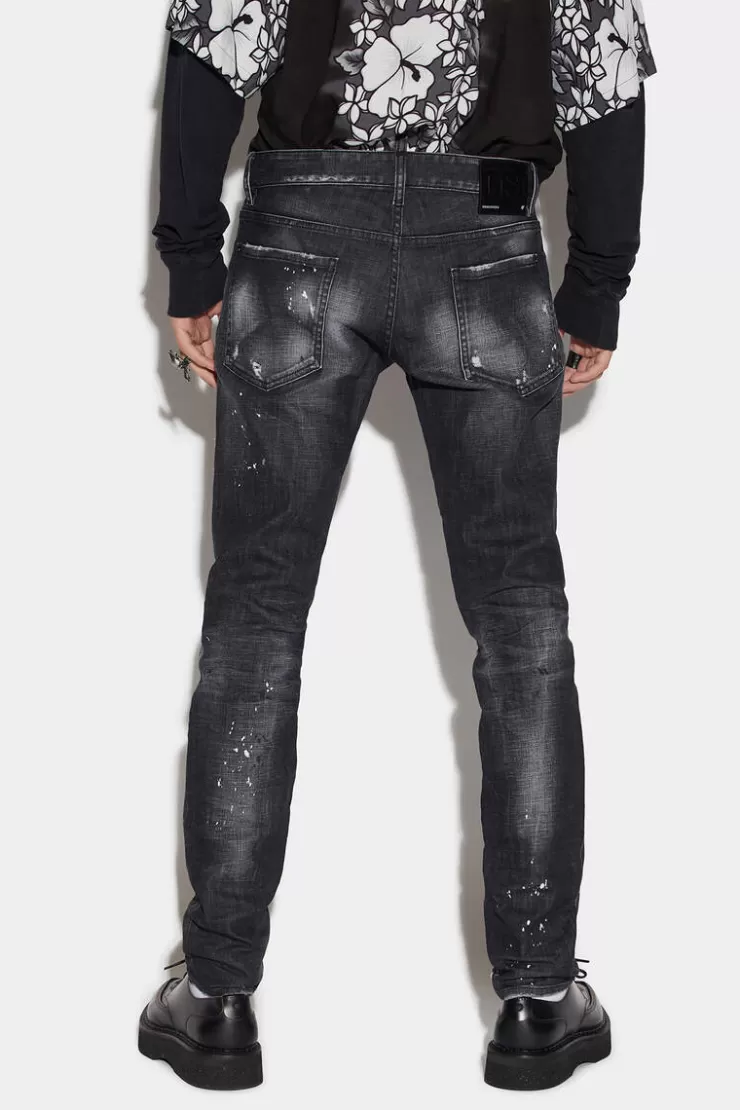 Dsquared2 Black Ripped Leather Wash Slim Jeans>Uomo Jeans