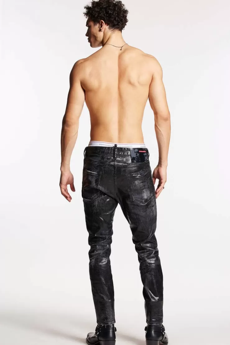 Dsquared2 Black Shiny Coated Wash Relax Long Crotch Jeans>Uomo Jeans