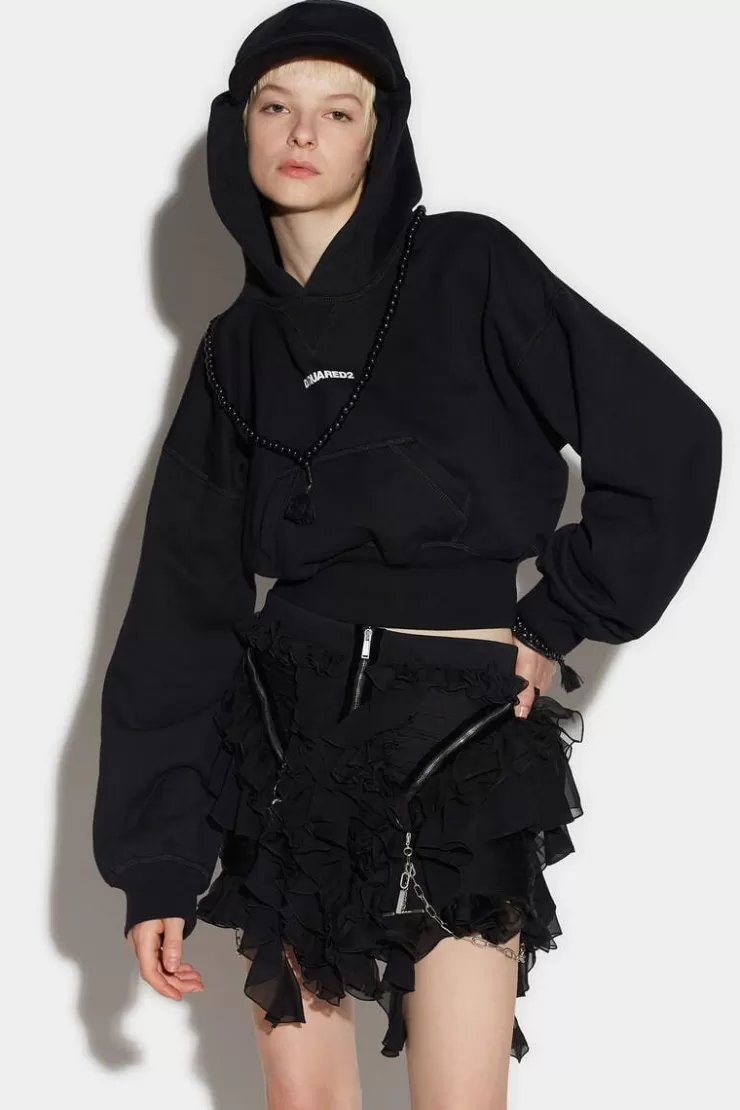 Dsquared2 Crop Baseball Hoodie>Donna Felpe