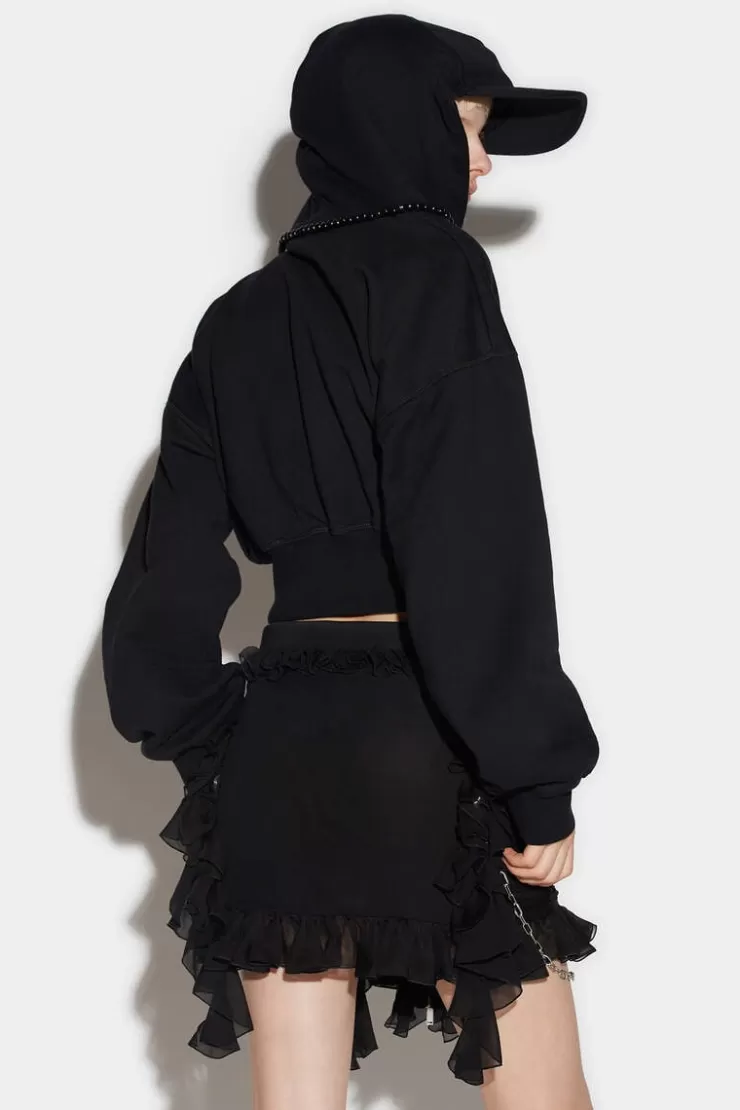 Dsquared2 Crop Baseball Hoodie>Donna Felpe