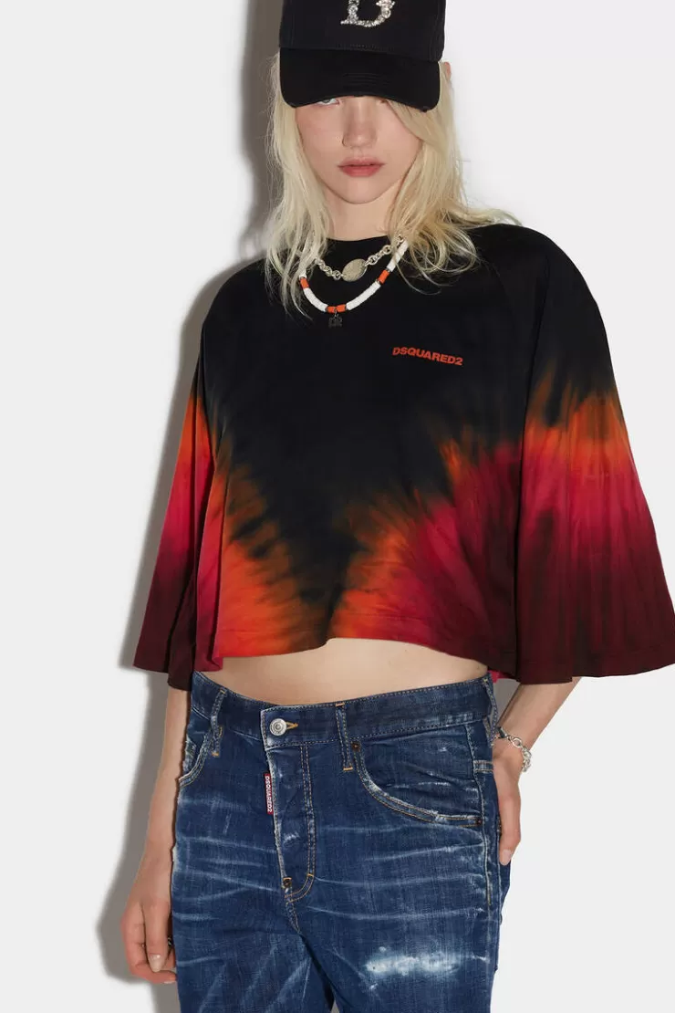 Dsquared2 D2 Flame Crop Boxy T-Shirt>Donna Top & T-Shirt
