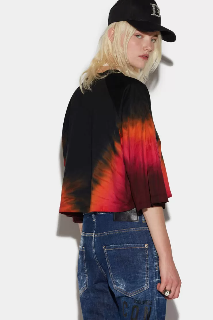 Dsquared2 D2 Flame Crop Boxy T-Shirt>Donna Top & T-Shirt