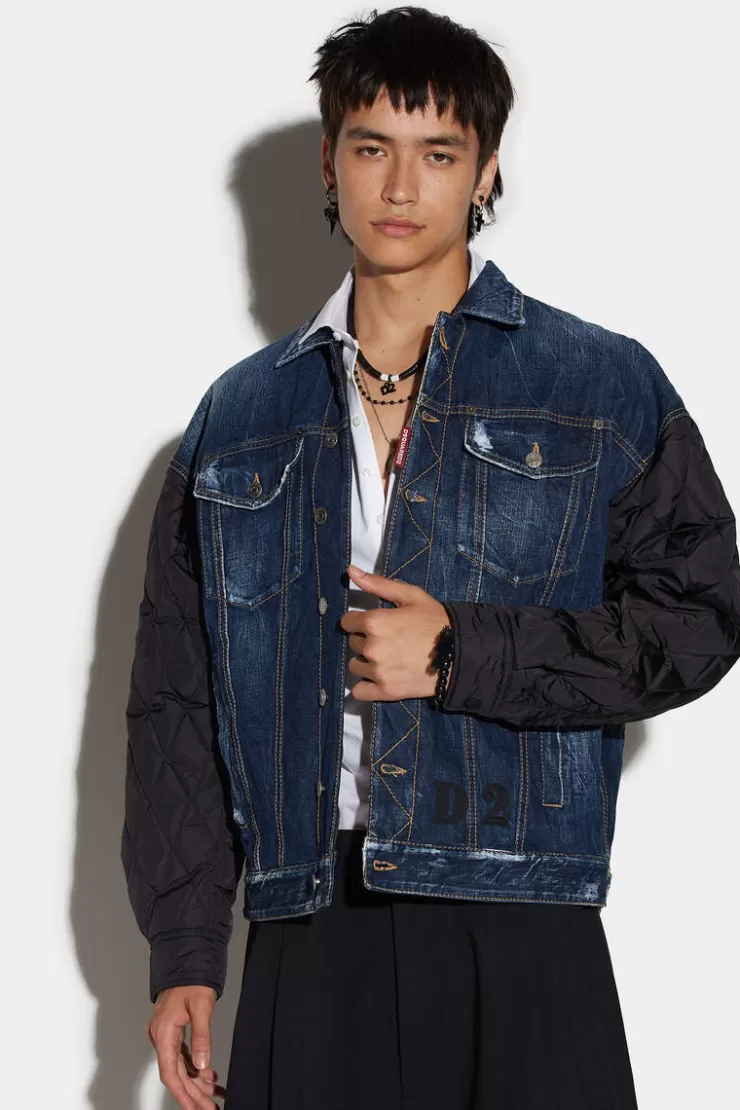 Dsquared2 D2 Quilted Mix Dropped Shoulder Jean Jacket>Uomo Cappotti & Giubbotti