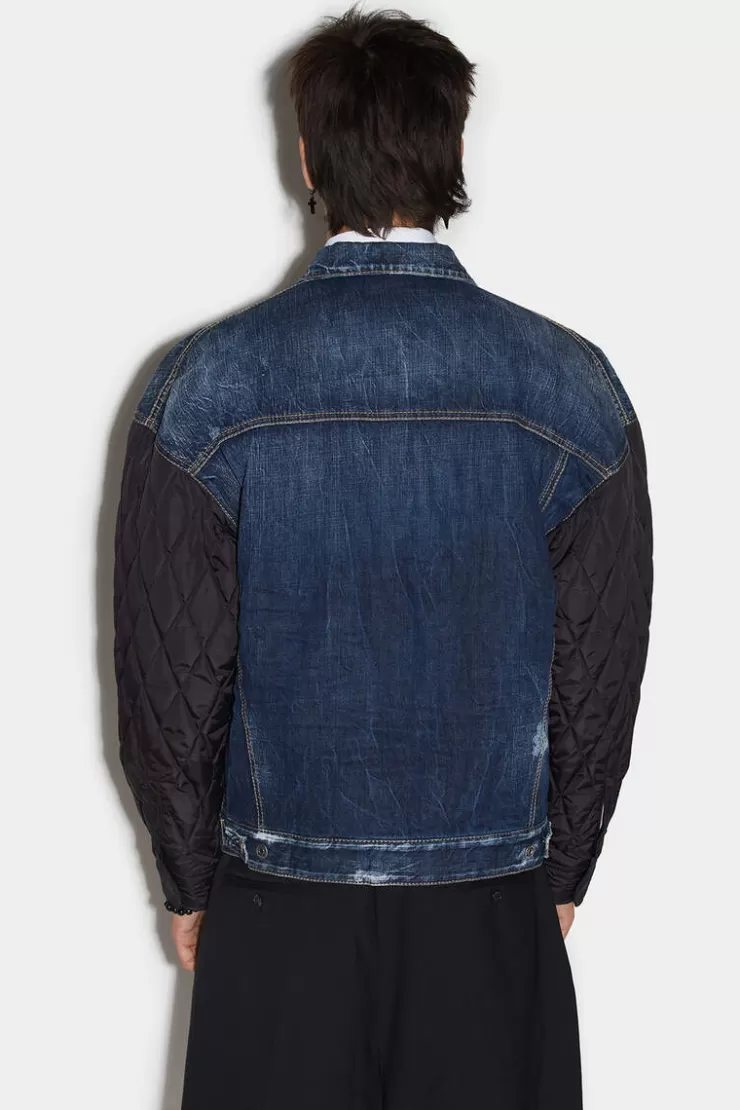 Dsquared2 D2 Quilted Mix Dropped Shoulder Jean Jacket>Uomo Cappotti & Giubbotti