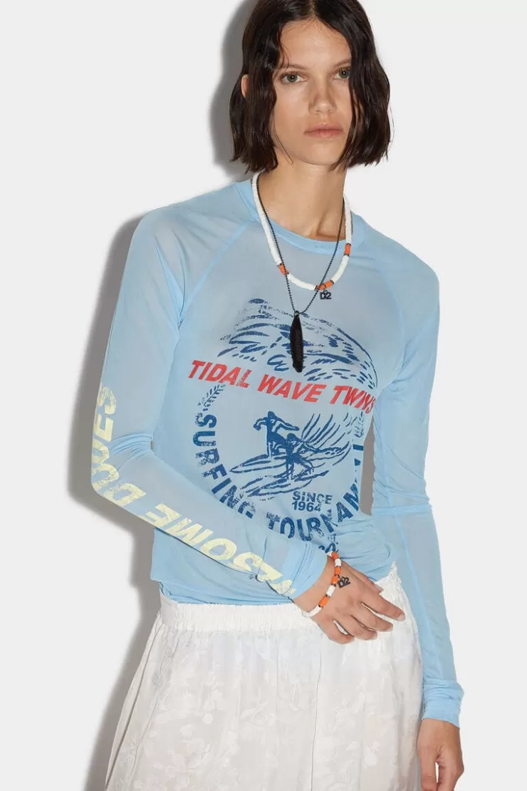 Dsquared2 D2 Wave Twins Longsleeves T-Shirt>Donna Top & T-Shirt
