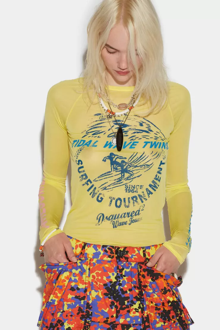 Dsquared2 D2 Wave Twins Longsleeves T-Shirt>Donna Top & T-Shirt