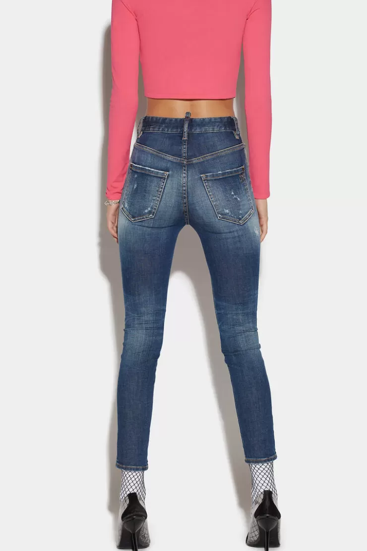 Dsquared2 Dark Wash High Waist Cropped Twiggy Jeans>Donna Jeans