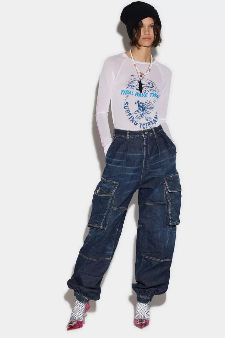 Dsquared2 High Waist Wide Leg Cargo Pants>Donna Pantaloni