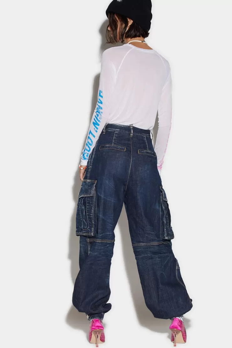 Dsquared2 High Waist Wide Leg Cargo Pants>Donna Pantaloni