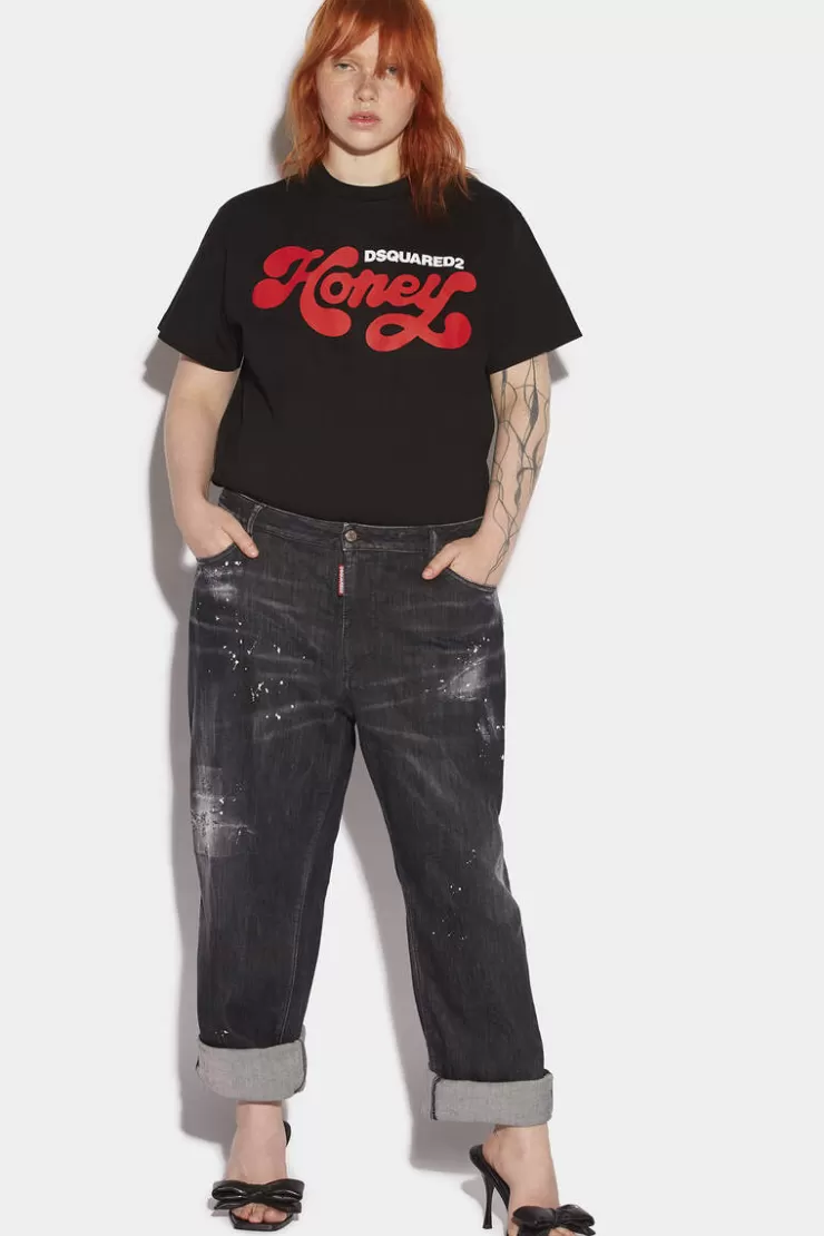 Dsquared2 Honey Wash Curvy Baggy Jeans>Donna Jeans