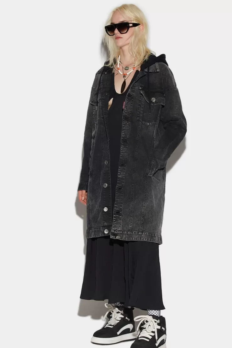Dsquared2 Hooded Jean Coat>Donna Cappotti & Giubbotti
