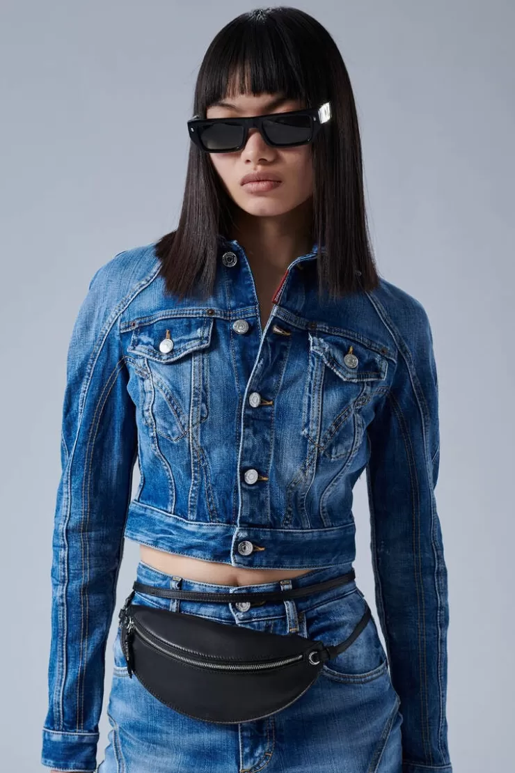 Dsquared2 Icon Medium Wash Denim Jacket>Donna Cappotti & Giubbotti