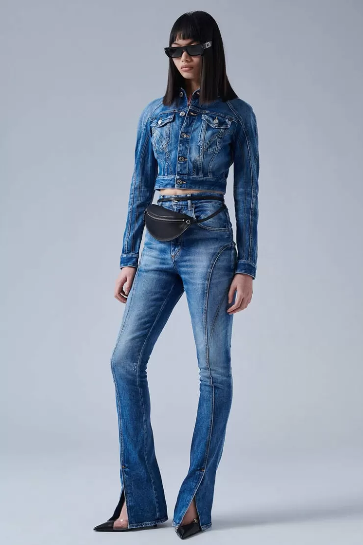 Dsquared2 Icon Medium Wash High Waist Trumpet Jeans>Donna Jeans