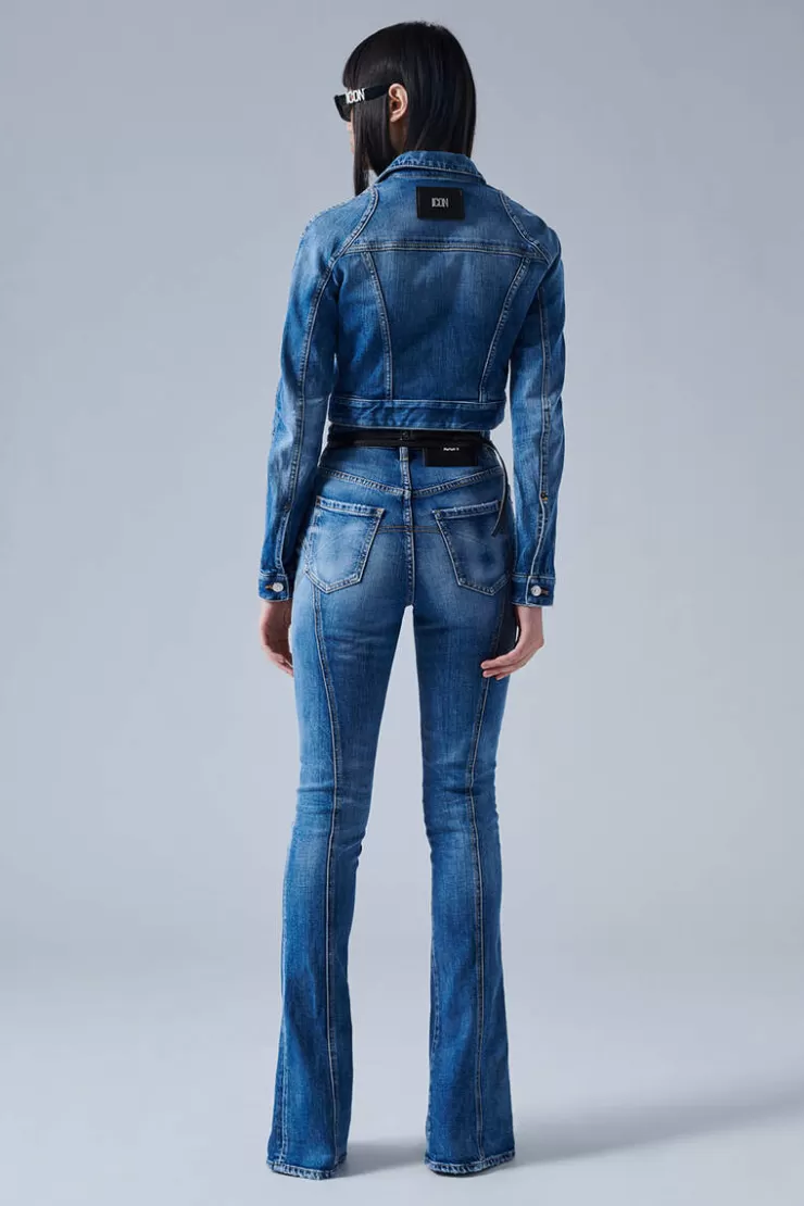 Dsquared2 Icon Medium Wash High Waist Trumpet Jeans>Donna Jeans