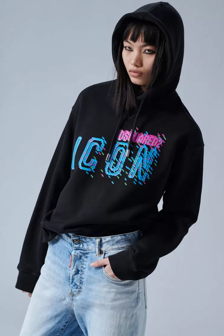 Dsquared2 Icon Pixeled Cool Hoodie>Donna Felpe