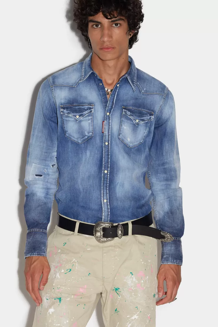 Dsquared2 Icon Western Denim Shirt>Uomo Camicie