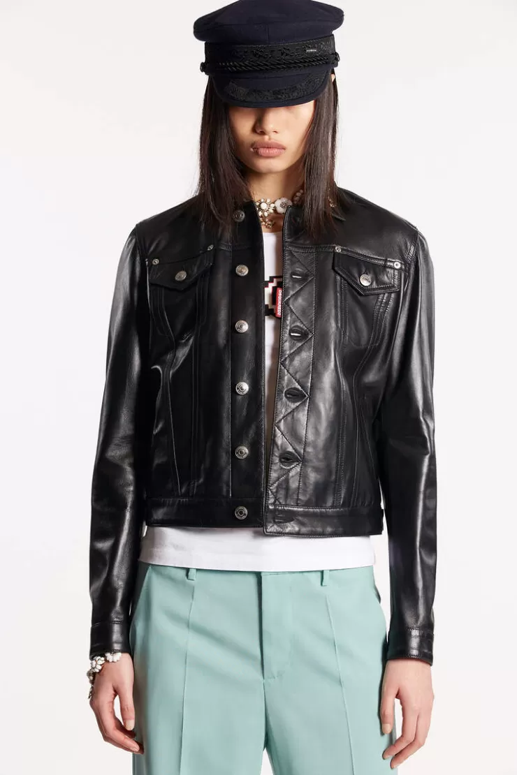 Dsquared2 Leather Boyfriend Jacket>Donna Cappotti & Giubbotti