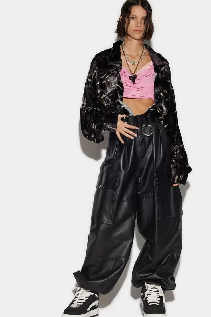 Dsquared2 Leather Cargo Pants>Donna Pantaloni