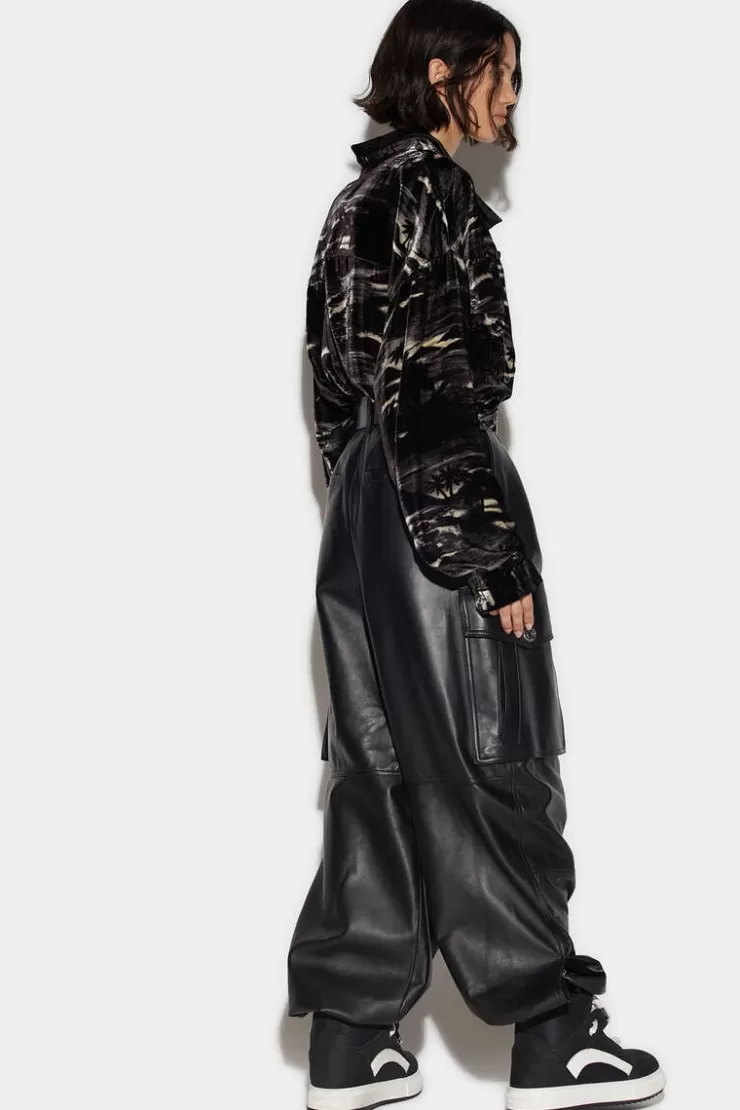 Dsquared2 Leather Cargo Pants>Donna Pantaloni