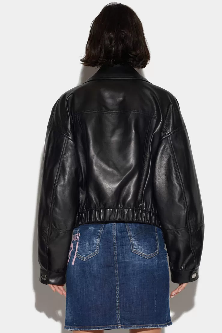 Dsquared2 Leather Cropped Biker Jacket>Donna Cappotti & Giubbotti