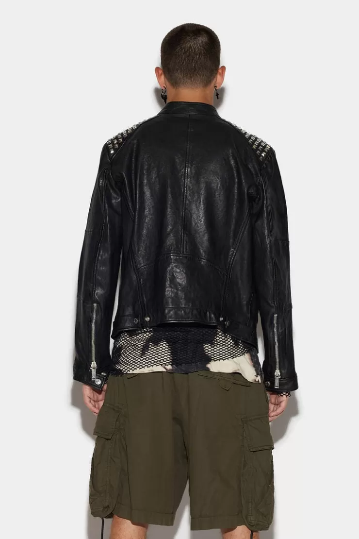 Dsquared2 Leather Multizip Biker Jacket>Uomo Cappotti & Giubbotti