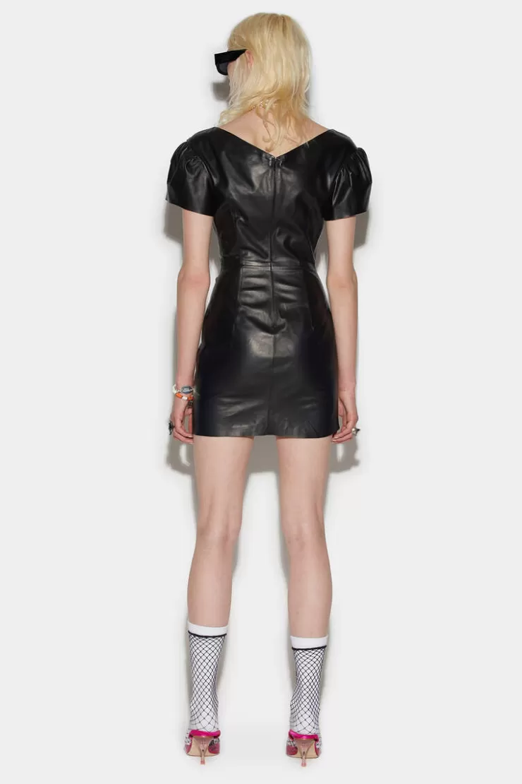 Dsquared2 Leather Shortsleeves Mini Dress>Donna Vestiti E Tute
