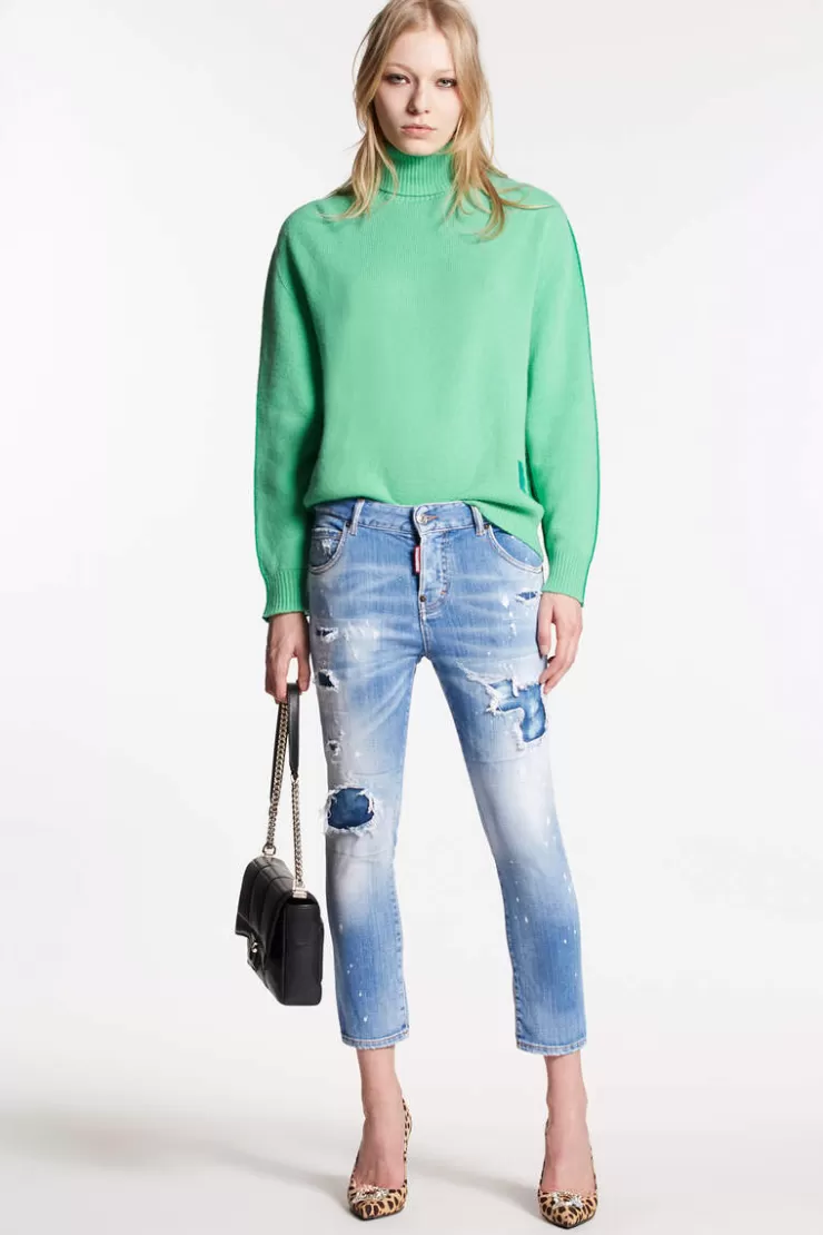 Dsquared2 Light Dan'S Ripped Jean Wash Cool Girl Cropped Jeans>Donna Jeans