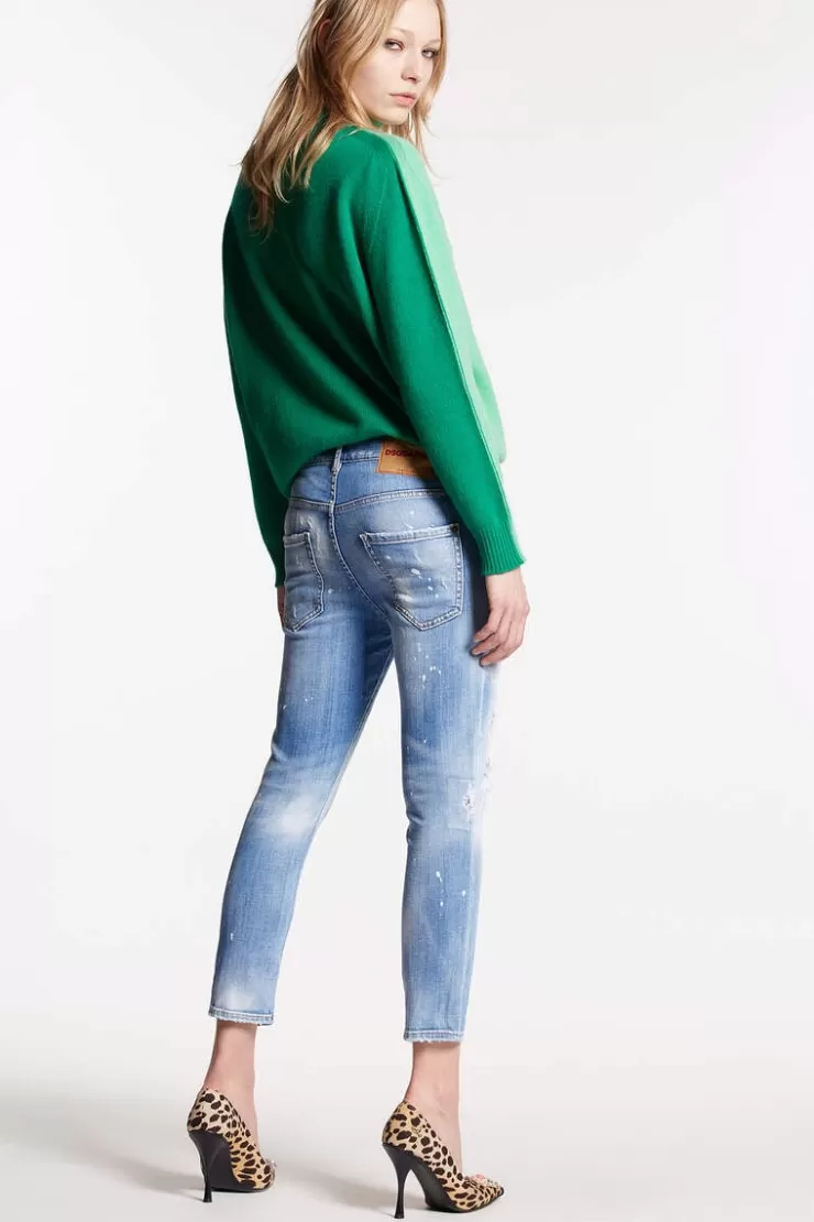 Dsquared2 Light Dan'S Ripped Jean Wash Cool Girl Cropped Jeans>Donna Jeans