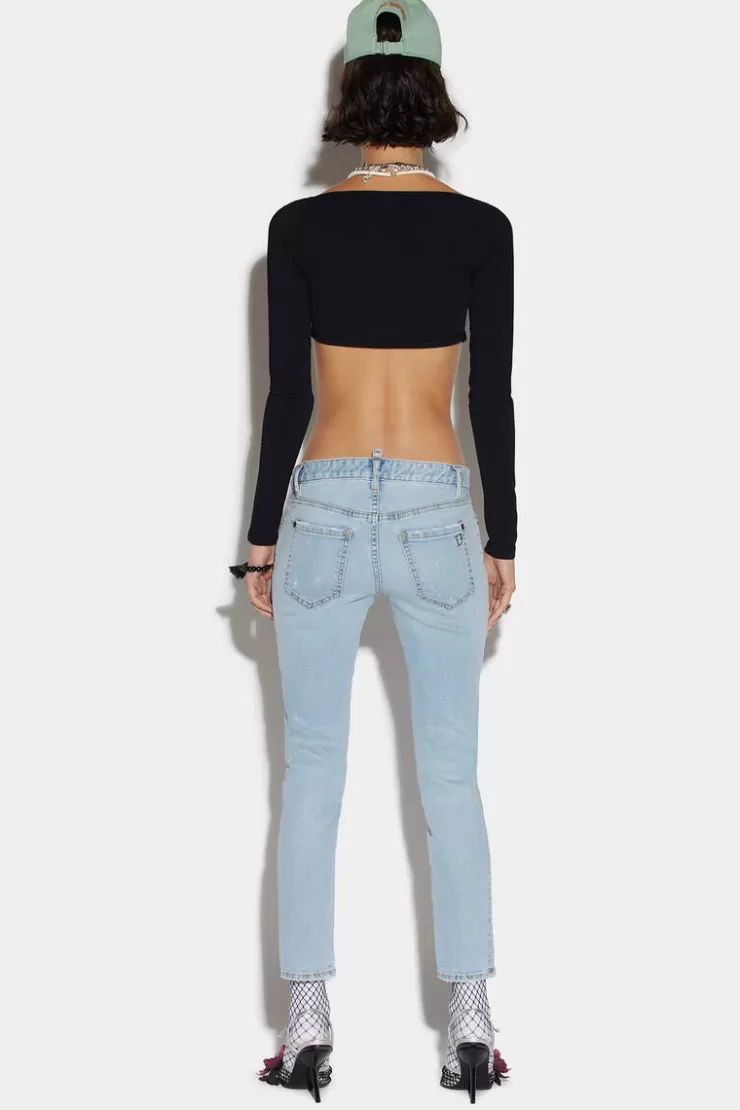Dsquared2 Light Wash Medium Waist Cropped Twiggy Jeans>Donna Jeans
