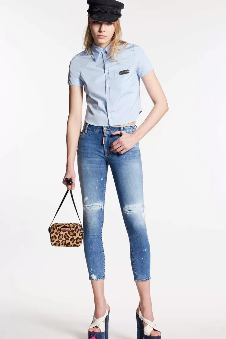 Dsquared2 Medium Crystal Peach Medium Waist Cropped Twiggy Jeans>Donna Jeans