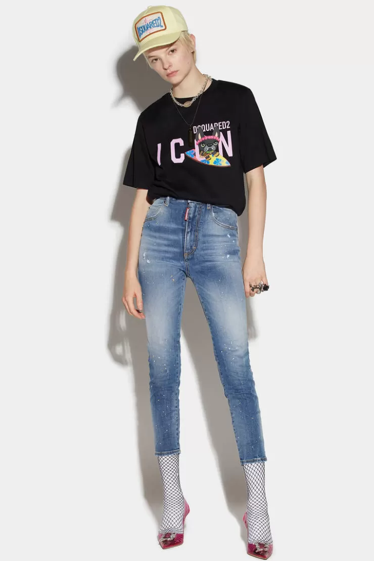Dsquared2 Medium Wash High Waist Cropped Twiggy Jeans>Donna Jeans