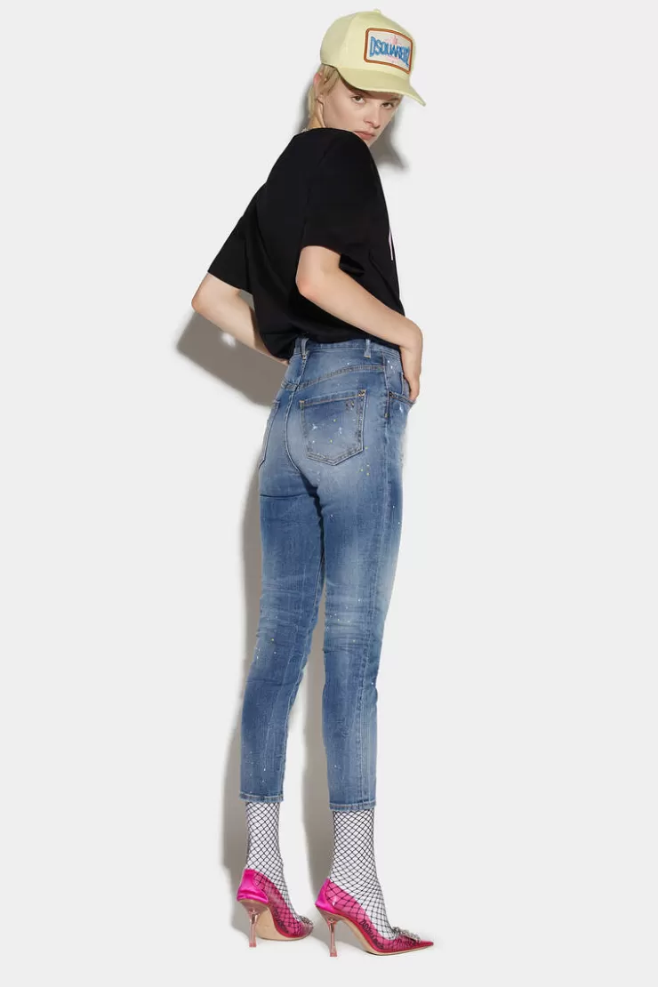 Dsquared2 Medium Wash High Waist Cropped Twiggy Jeans>Donna Jeans