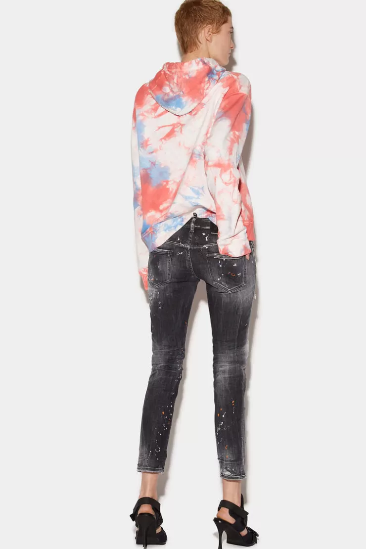 Dsquared2 Orange Spots Black Wash Jennifer Cropped Jeans>Donna Jeans