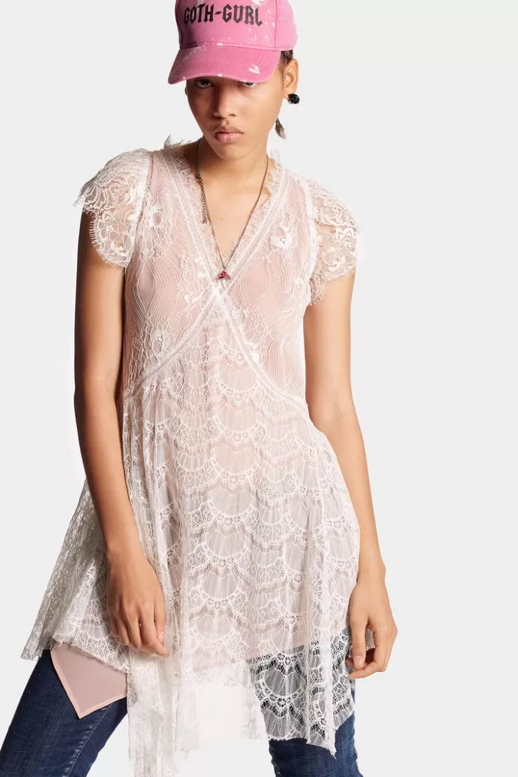 Dsquared2 V Neck Lace Top>Donna Vestiti E Tute
