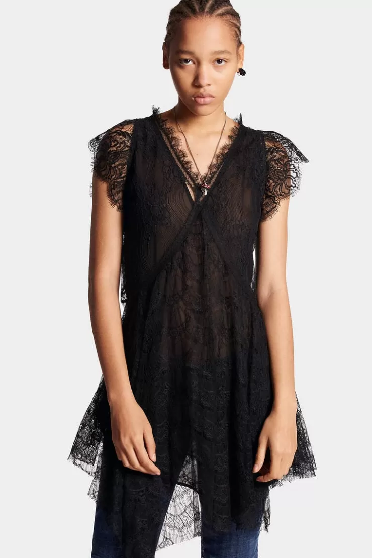 Dsquared2 V Neck Lace Top>Donna Vestiti E Tute