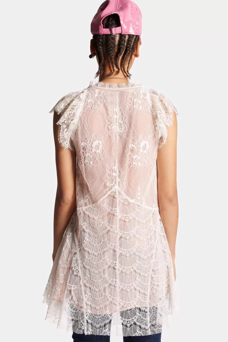 Dsquared2 V Neck Lace Top>Donna Vestiti E Tute
