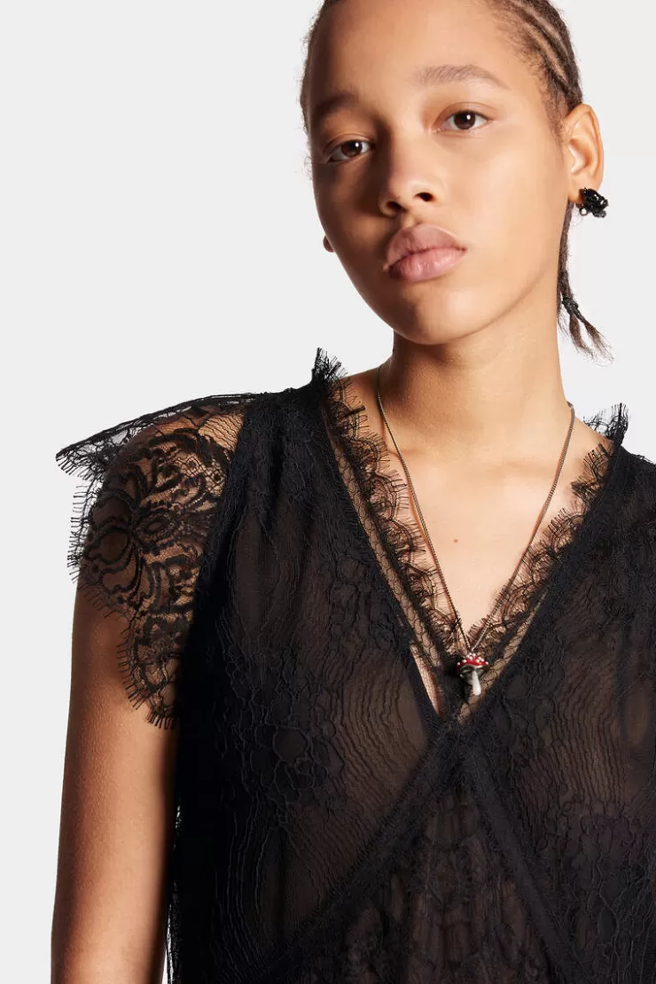 Dsquared2 V Neck Lace Top>Donna Vestiti E Tute